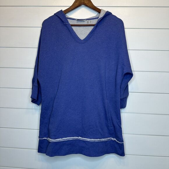 Soft Surroundings Small Hoodie Top Blue 3/4 Sleeve Oversized Sweatshirt Cotton - Picture 9 of 9